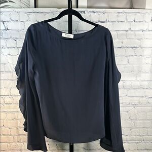 🖤 Bailey 44 100% Silk Navy Chiffon Blouse with Ruffle Sleeves – Size Small